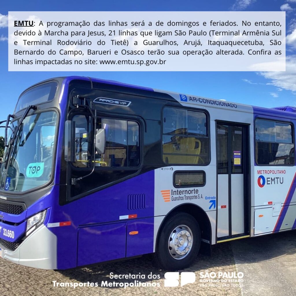 Marcha para Jesus operação do Metrô CPTM e EMTU Mobilidade Sampa