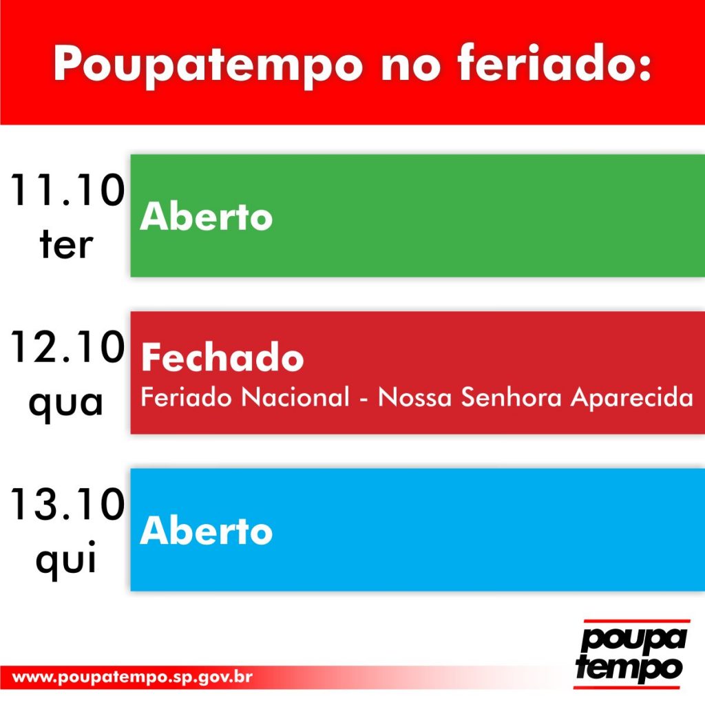 Confira o funcionamento do Poupatempo nos dias 11, 12 e 13 de outubro ...