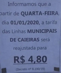 Tarifa de ônibus em Caieiras