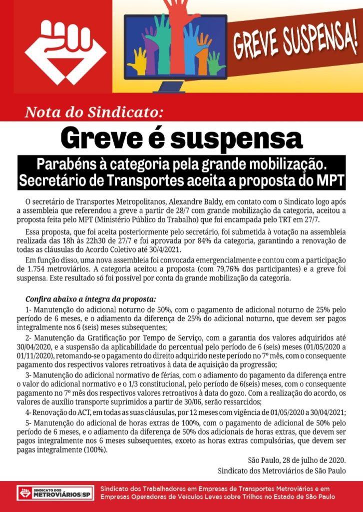 Greve suspensa Metrô