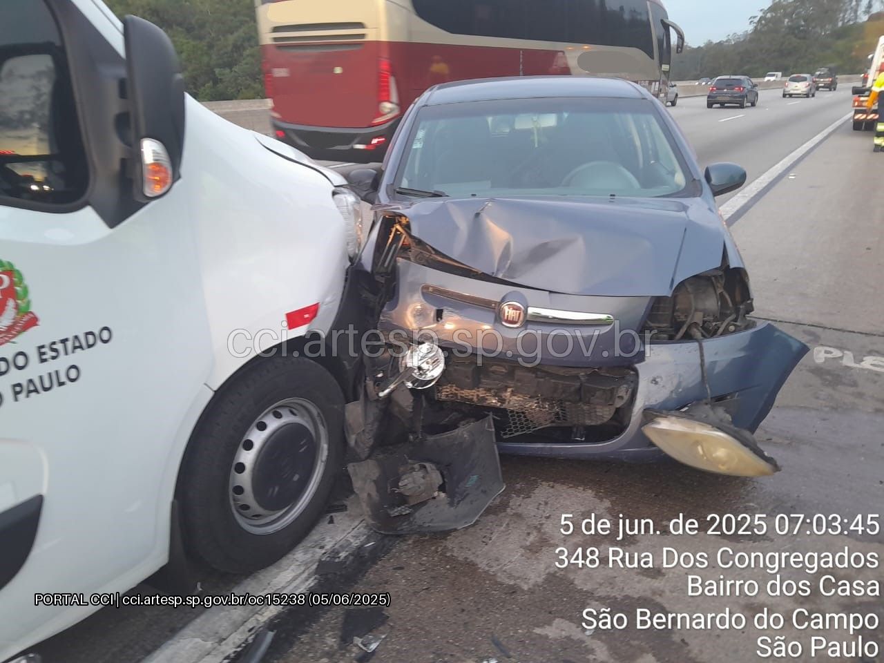 Colisão van e automóvel Fiat Palio rodoanel