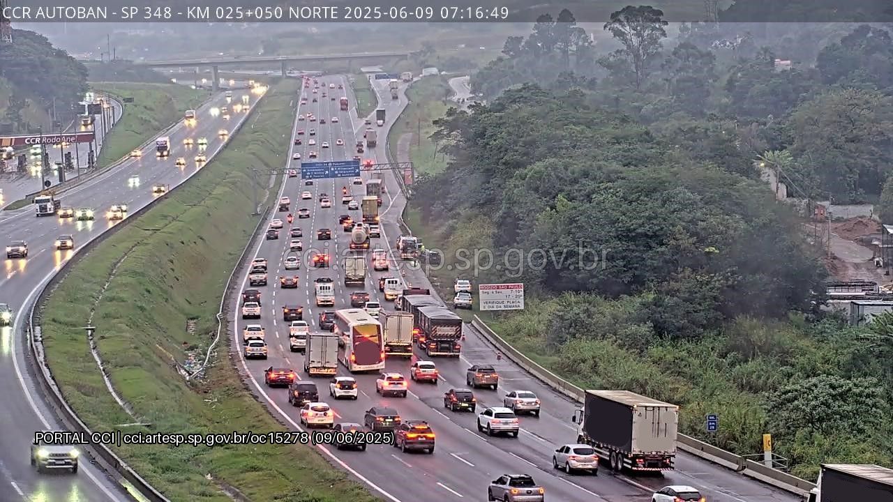 Veículos no acostamento rodovia dos Bandeirantes