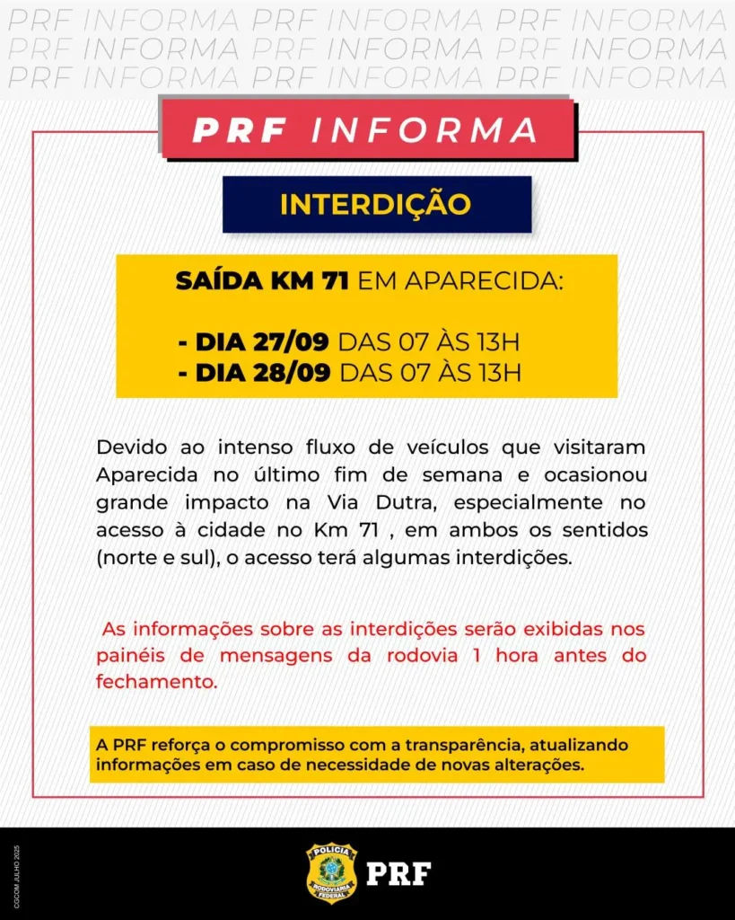 PRF rodovia Dutra aparecida