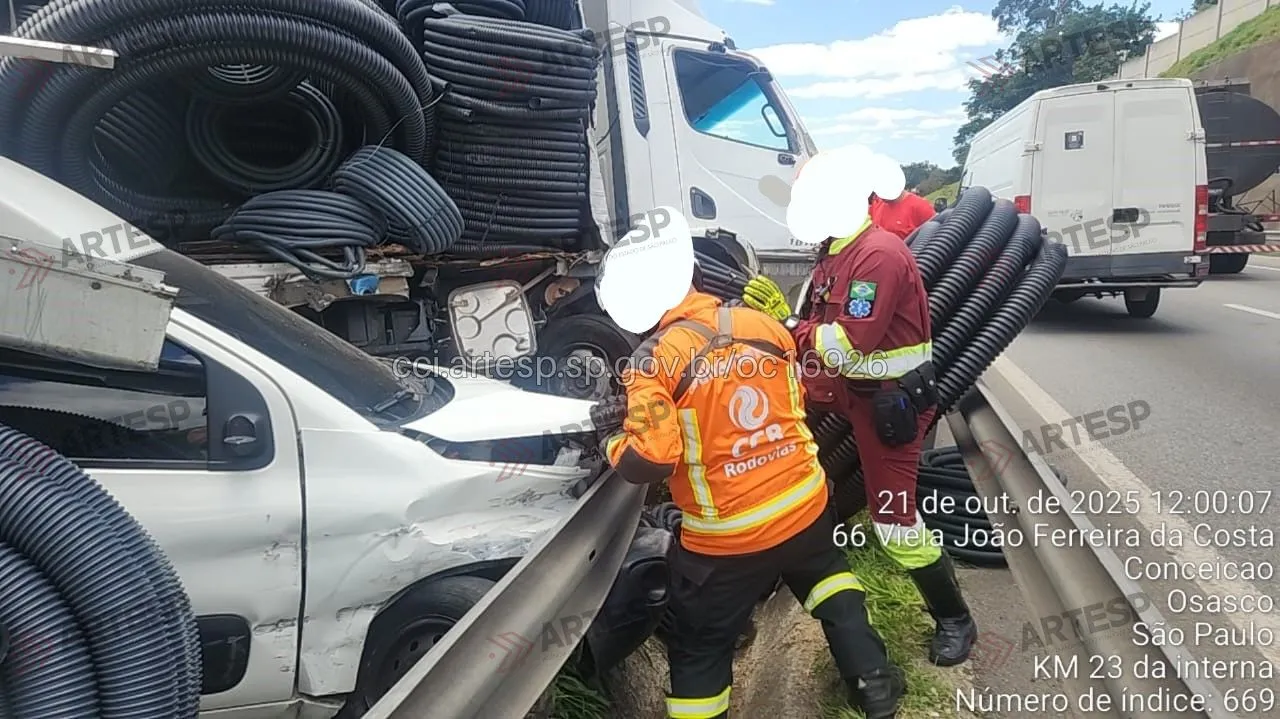 rodoanel Utilitário Fiat Fiorino e carreta Mercedes-Benz Accelo 1016 acidente