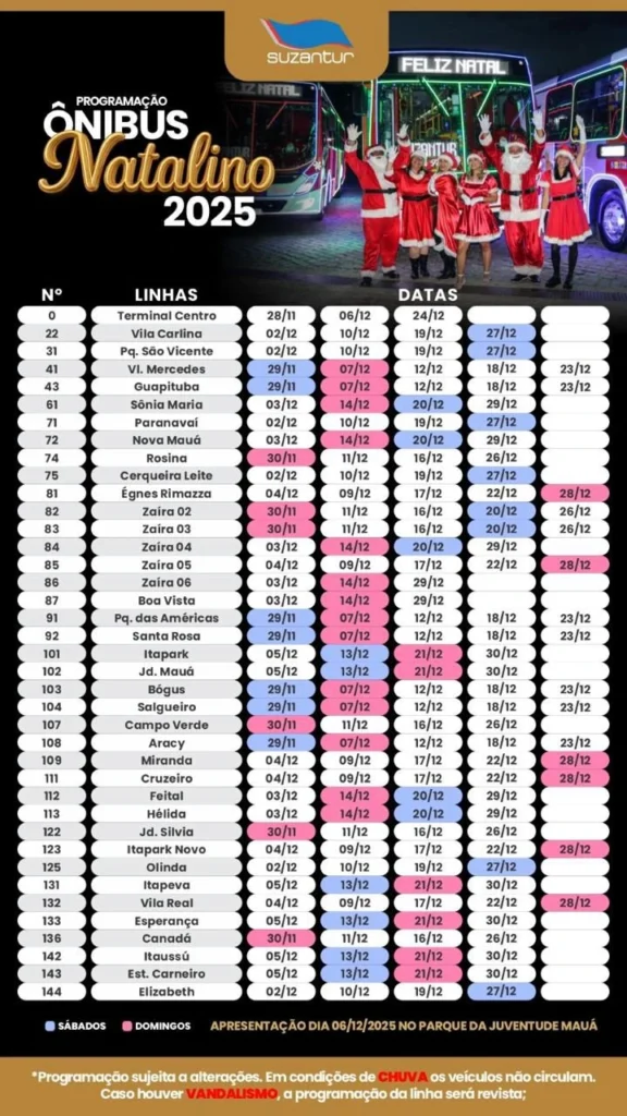 Ônibus natalinos trazem a magia de Natal agenda