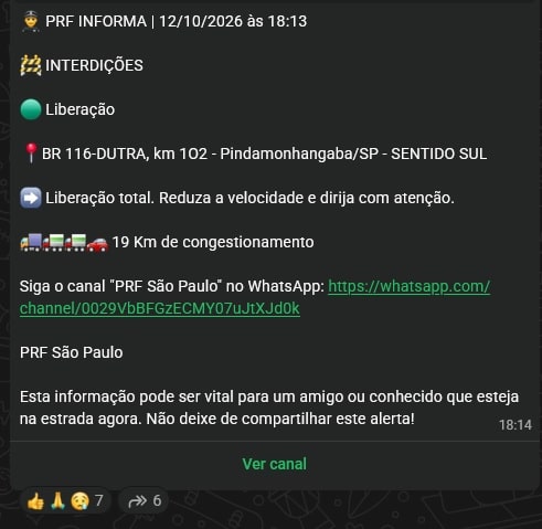 dutra km 102 pinda liberação