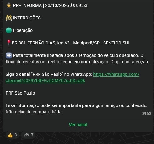 fernão dias km 63 liberado