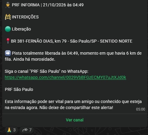 fernão dias km 79 liberou