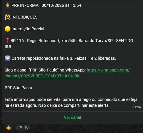 rodovia régis bittencourt km 545 sentido sul parcial