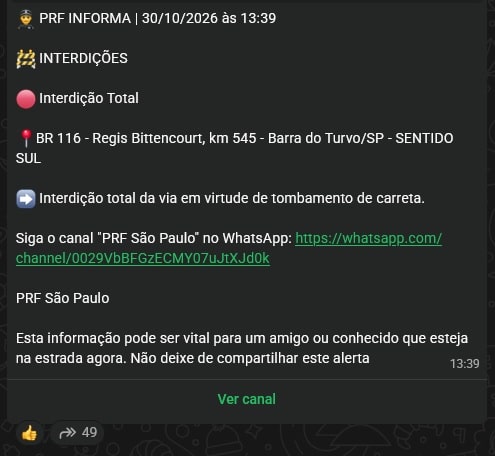 rodovia régis bittencourt km 545 sentido sul